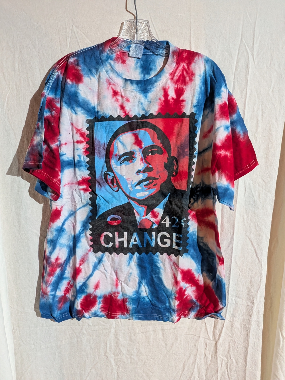 Barack Obama "Change" Stamp Tie-dye Short Sleeve T-shirt Size XL
